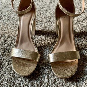 gold block heel sandals